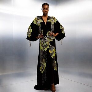 Karen Millen Black and Green Embellished Maxi Dress NWT size 16